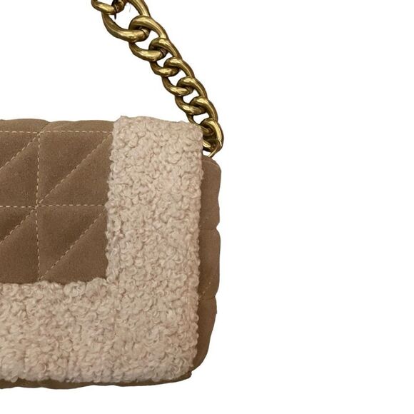Zara Beige Quilted Leather Fleece Handbag - Picture 3 of 8